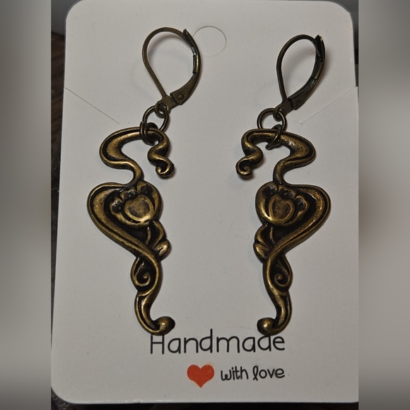 Handmade Jewelry - HANDMADE Antique Brass Art Nouveau Style Pierced Dangle Earrings with Leverbacks